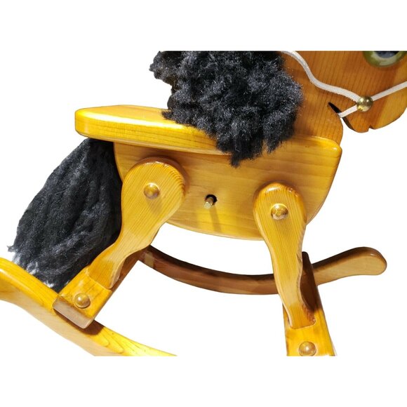 Vintage Wooden Rocking Horse Toy With Afro Hair Plays Music Playtime Decor - Picture 4 of 9